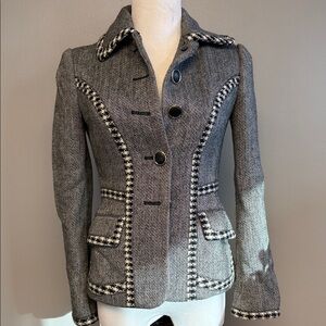 Tory Burch Gray Tweed Blazer Jacket Size 0 Structured Wool Blend